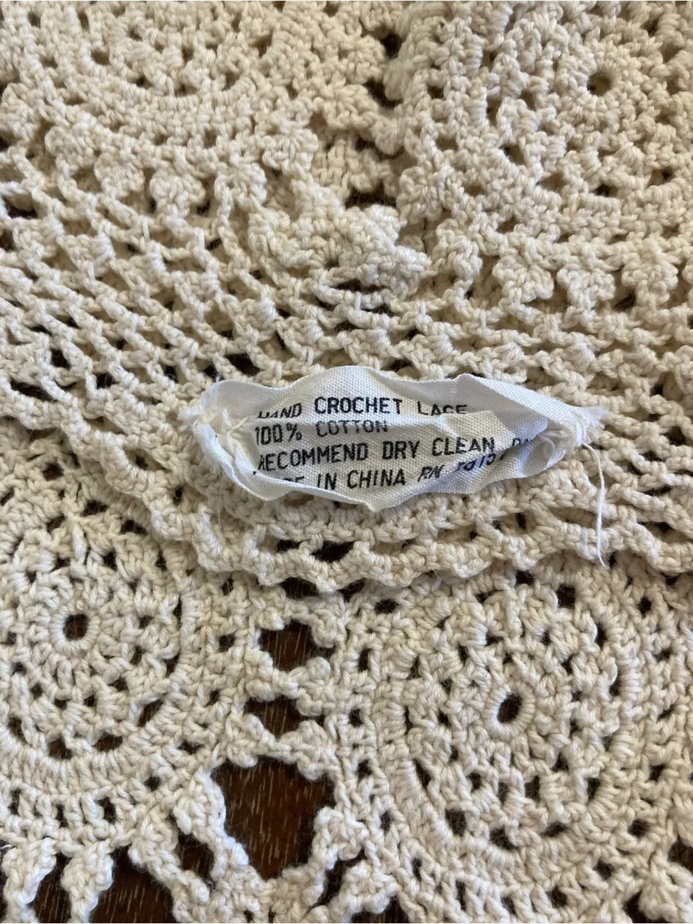 Hand Crochet Rectangle Doily 100% Cotton Made in China Cream Colored 30.5” Long